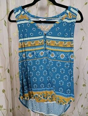 S Sonoma Blue and Gold Patterned Tank